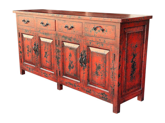 Bussière Red Distressed Sideboard Buffet Table - Elegant Rustic Charisma 20x72x36