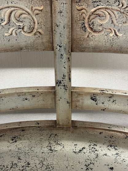 Briare Bench - Curved, Antique White, Distressed Crackle Finish, Weathered Iron Detailing