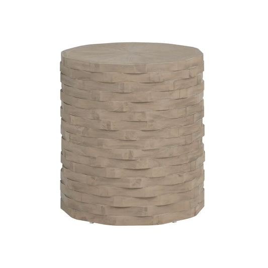 Wyndham Round Stacked Wood End Table – Sculpted Design (Set of 2)