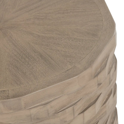 Wyndham Round Stacked Wood End Table – Sculpted Design (Set of 2)