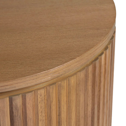 Covington Round Ribbed Wood End Table – Light Oak Finish (Set of 2)