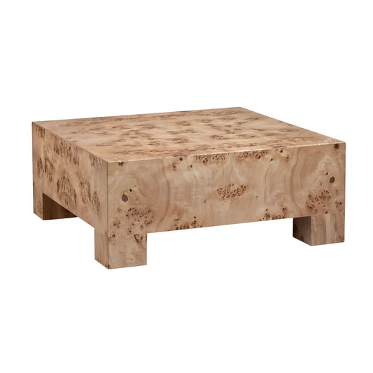 Kensington Burl Wood Veneer Block Cocktail or Coffee Table