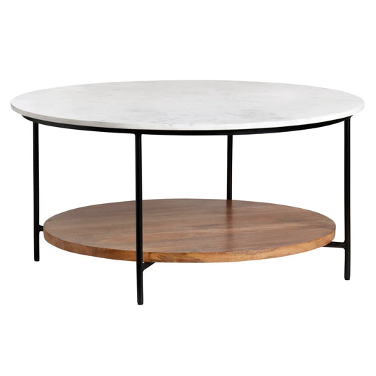 Ashmont Drive Round Marble & Wood Cocktail or Coffee Table