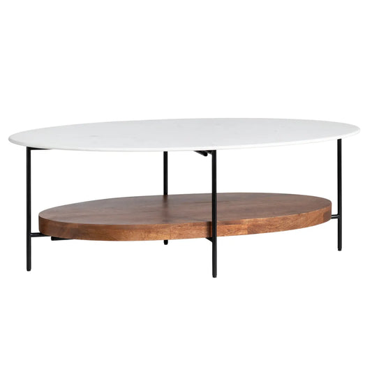 Ashmont Drive Oval Marble & Wood Cocktail or Coffee Table