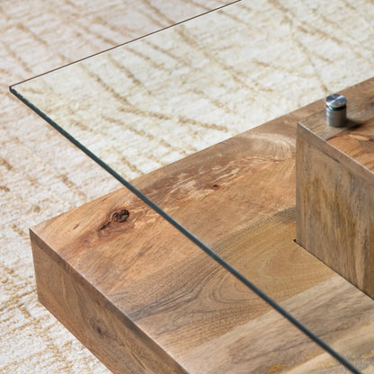 Halifax Tiered Glass & Wood Cocktail or Coffee Table