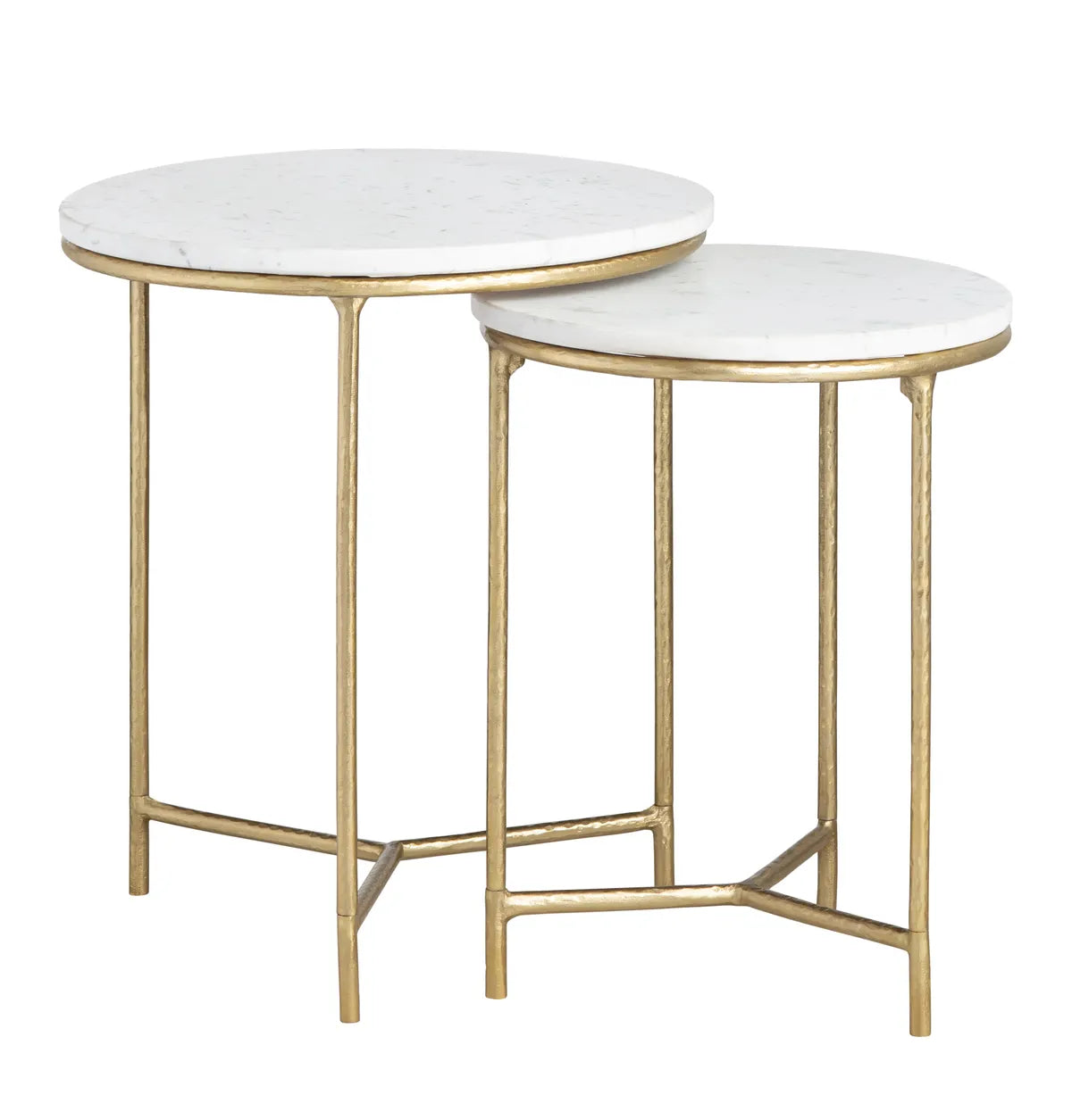 Friarwood End Table (Set of 2) - Round - Solid Wood - Metal Frame - Marble Top