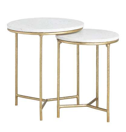 Friarwood End Table (Set of 2) - Round - Solid Wood - Metal Frame - Marble Top