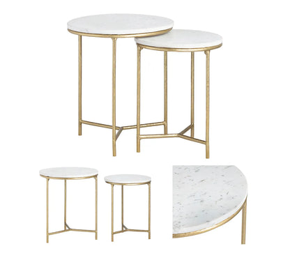Friarwood End Table (Set of 2) - Round - Solid Wood - Metal Frame - Marble Top