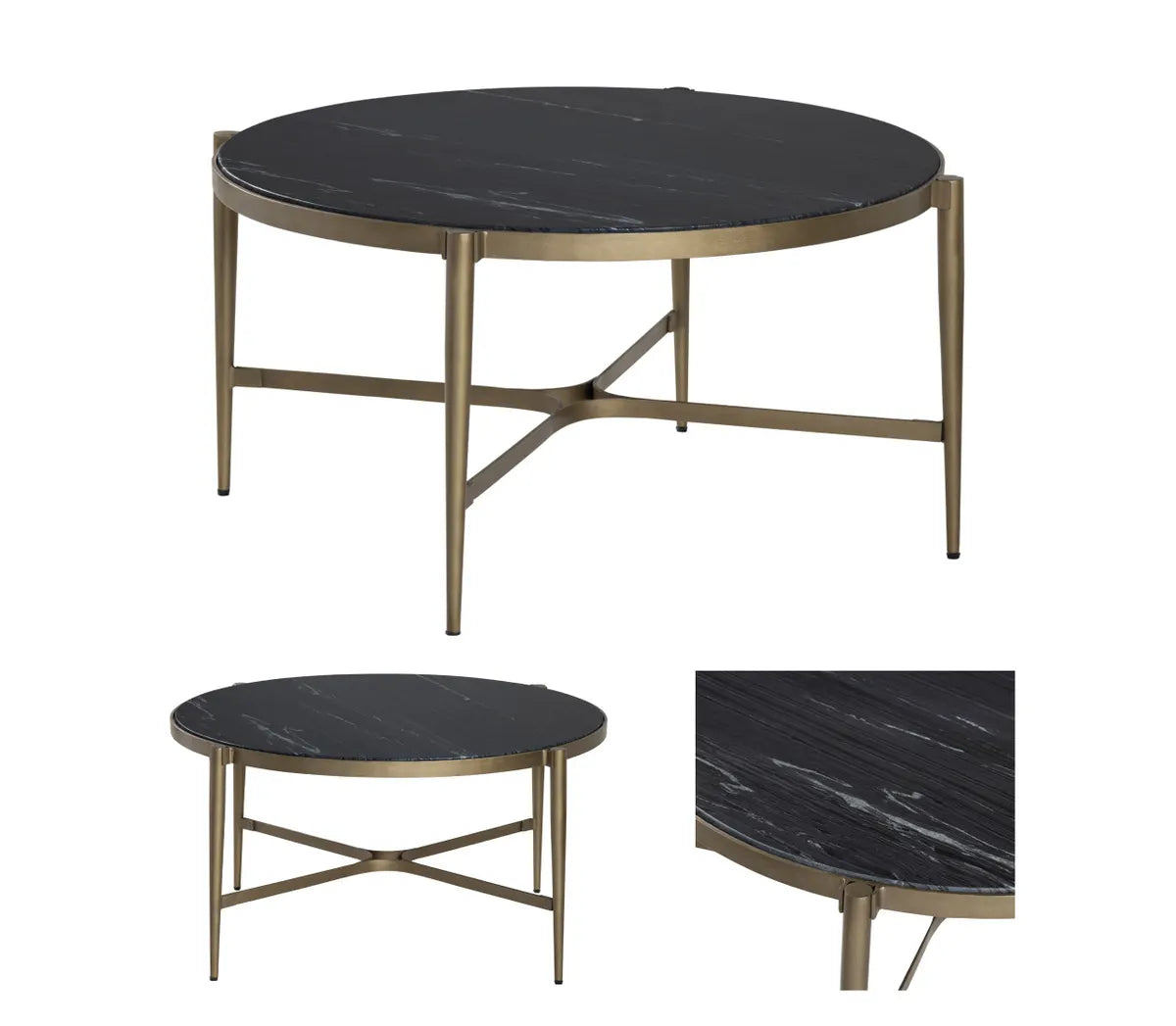 Somerset Black Marble Round Cocktail or Coffee Table
