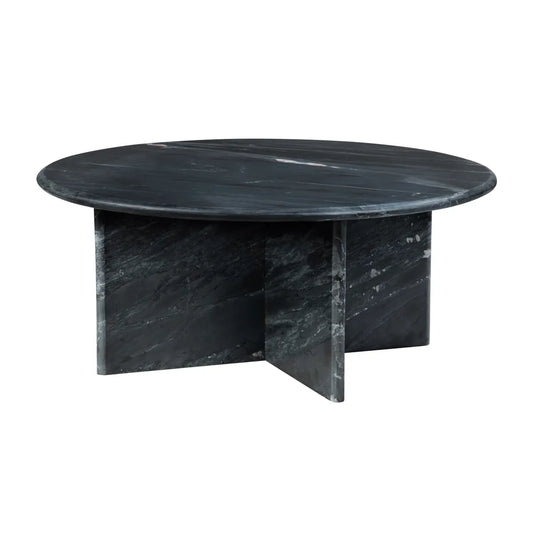 Stirling Round Black Marble Cocktail or Coffee Table