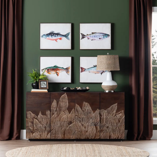 Hartleigh Leaf Four-Door Sideboard - Brown - Transitional