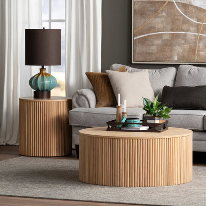 Ellington Slatted Round Drum Cocktail or Coffee Table