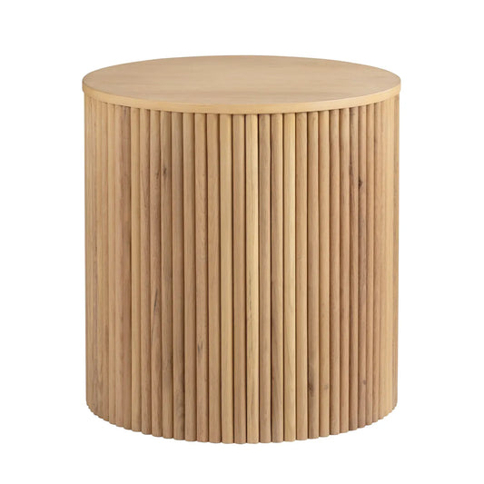 Ellington Round Slatted Wood End Table – Natural Finish (Set of 2)