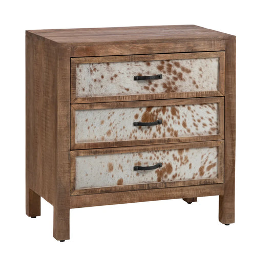 Bennington Stained Brown Nightstands (2-Pack), Hair On Hide, Mango Wood, Rustic, solid wood craftsmanship, distressed