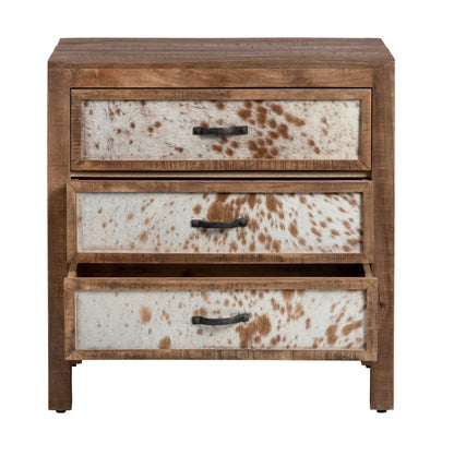 Bennington Stained Brown Nightstands (2-Pack), Hair On Hide, Mango Wood, Rustic, solid wood craftsmanship, distressed