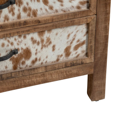 Bennington Stained Brown Nightstands (2-Pack), Hair On Hide, Mango Wood, Rustic, solid wood craftsmanship, distressed