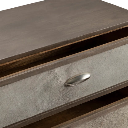 Bethel Stained Grey Nightstands (2-Pack), Hair On Hide, Mango Wood, Metal, Rustic, Transitional, distressed wood