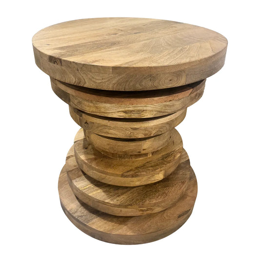 Baldwin Round Stacked Disc End Table – Natural Mango Wood (Set of 2)