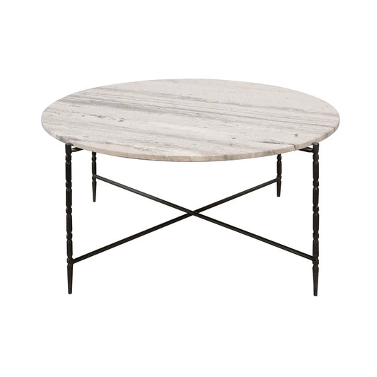 Camden Round Stone & Iron Cocktail or Coffee Table