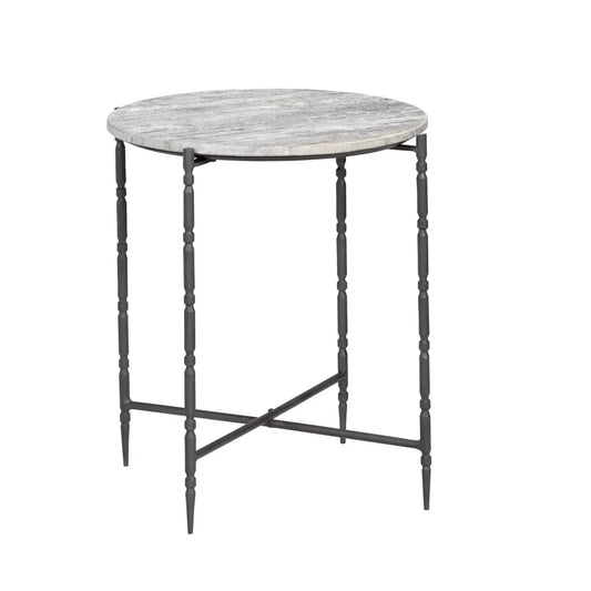 Camden Round Stone-Top End Table – Black Spindle Legs (Set of 2)