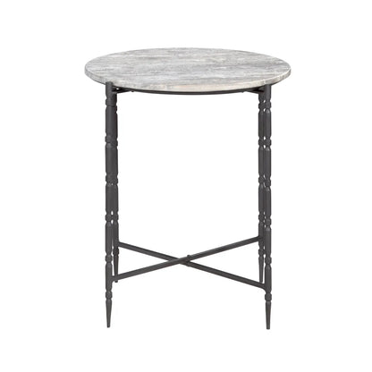 Camden Round Stone-Top End Table – Black Spindle Legs (Set of 2)