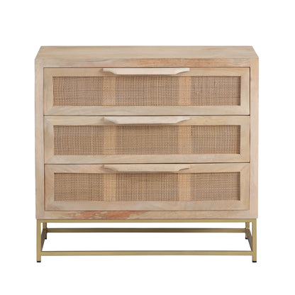 Narragansett Stained Natural Nightstands (2-Pack), Mango Wood, Metal, Rattan, Coastal, durable construction, brushed