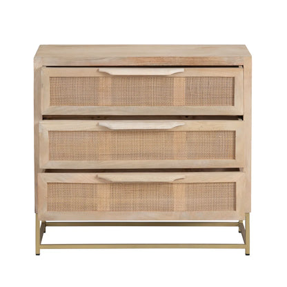 Narragansett Stained Natural Nightstands (2-Pack), Mango Wood, Metal, Rattan, Coastal, durable construction, brushed