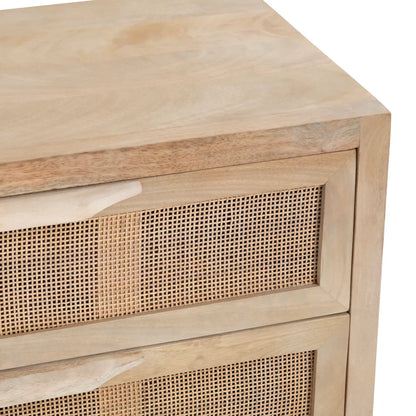 Narragansett Stained Natural Nightstands (2-Pack), Mango Wood, Metal, Rattan, Coastal, durable construction, brushed
