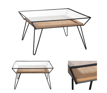 Carlisle Glass & Woven Palm Cocktail or Coffee Table