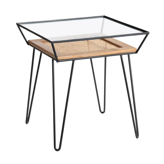 Carlisle End Table (Set of 2) - Solid Wood - Metal Frame - Glass Top - Storage