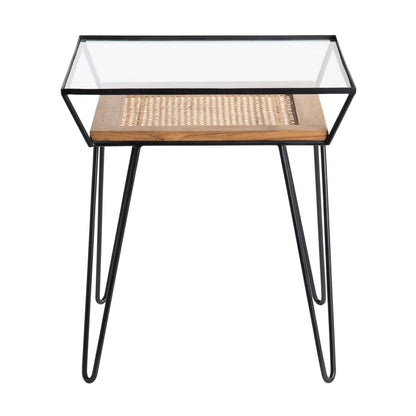 Carlisle End Table (Set of 2) - Solid Wood - Metal Frame - Glass Top - Storage