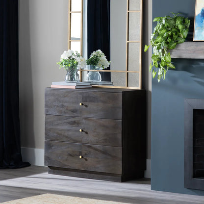 Portsmouth Stained Brown Nightstands (2-Pack), Mango Wood, Metal, Transitional, tapered legs, brushed metal accents