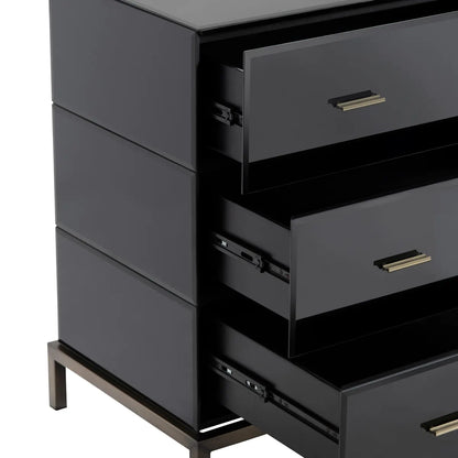Essex Polished Black Nightstands (2-Pack), Metal, Mirror, Wood, Contemporary, Transitional, tapered legs, brushed metal
