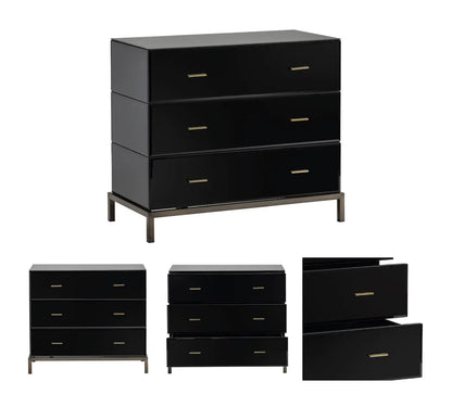 Essex Polished Black Nightstands (2-Pack), Metal, Mirror, Wood, Contemporary, Transitional, tapered legs, brushed metal