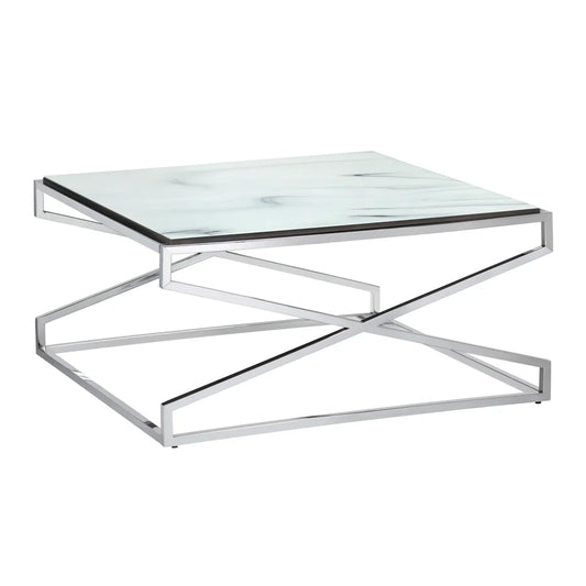 Belmont Faux Marble & Chrome Cross-Base Cocktail or Coffee Table
