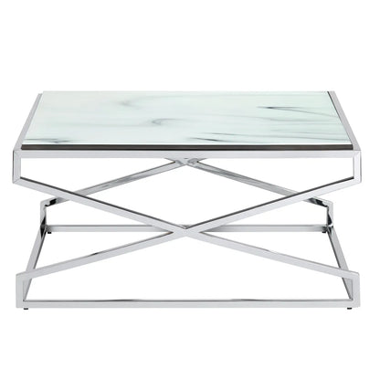 Belmont Faux Marble & Chrome Cross-Base Cocktail or Coffee Table