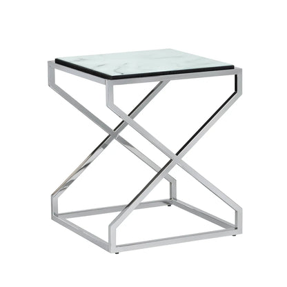 Belmont Square Marble & Chrome End Table – Modern Design (Set of 2)