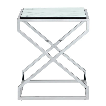 Belmont Square Marble & Chrome End Table – Modern Design (Set of 2)