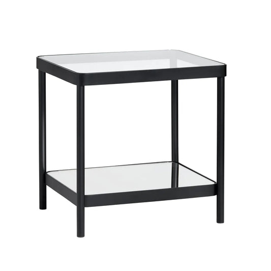 Stratford Square Glass & Metal End Table – Black Frame (Set of 2)