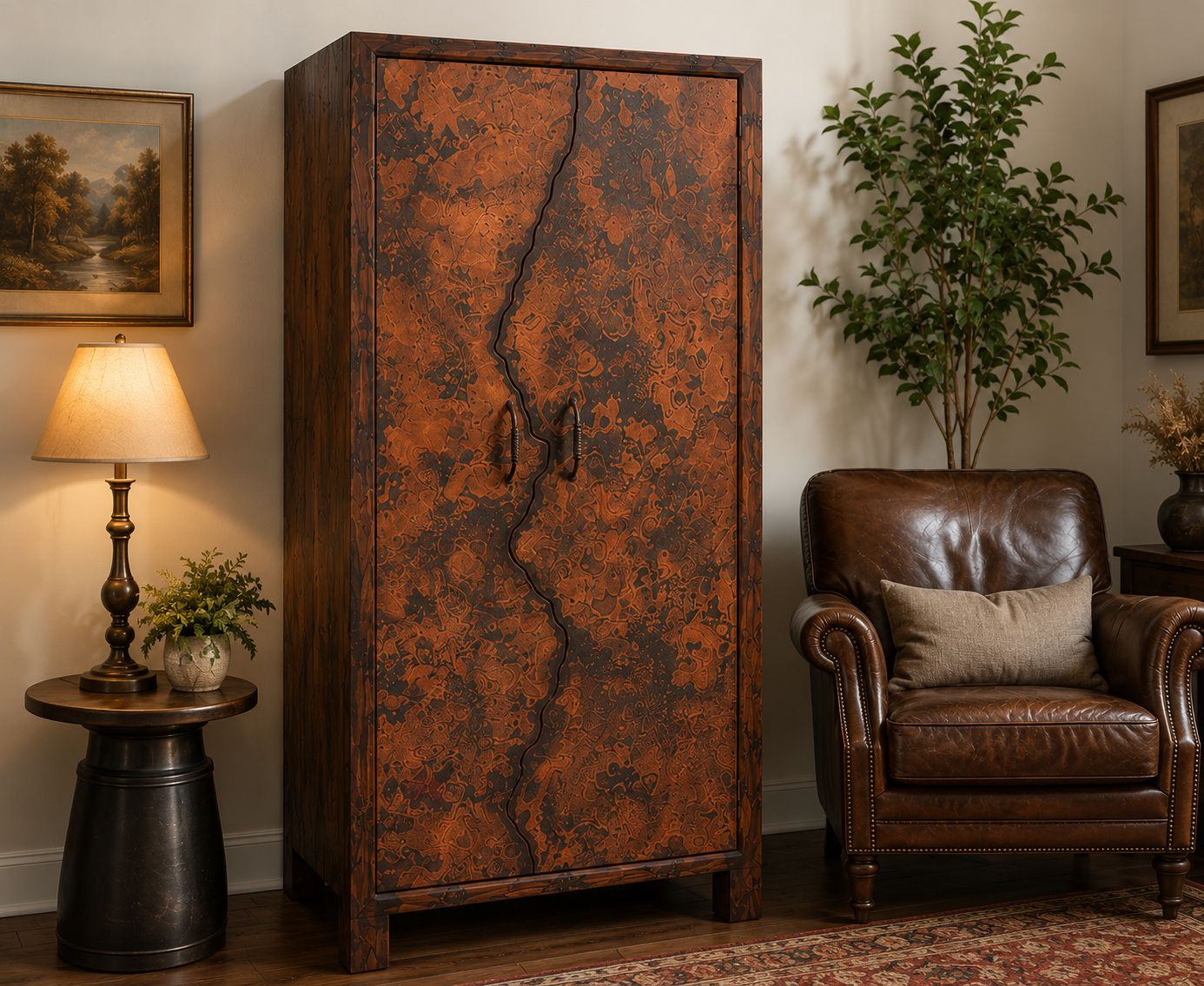 Donte Ridge Copper Door Wine Cabinet, Armoire