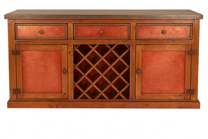 THE BLACKSMITHS RED BAR | VERDI-GRIS COPPER INSERTS, STONE TOP, FORGED IRON, WINE RACK