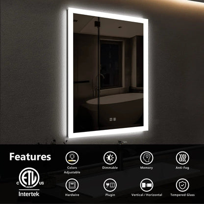 Edge Glow LED Bathroom Mirror (20-40 in) - Adjustable Brightness and Color Temperature - Anti-Fog