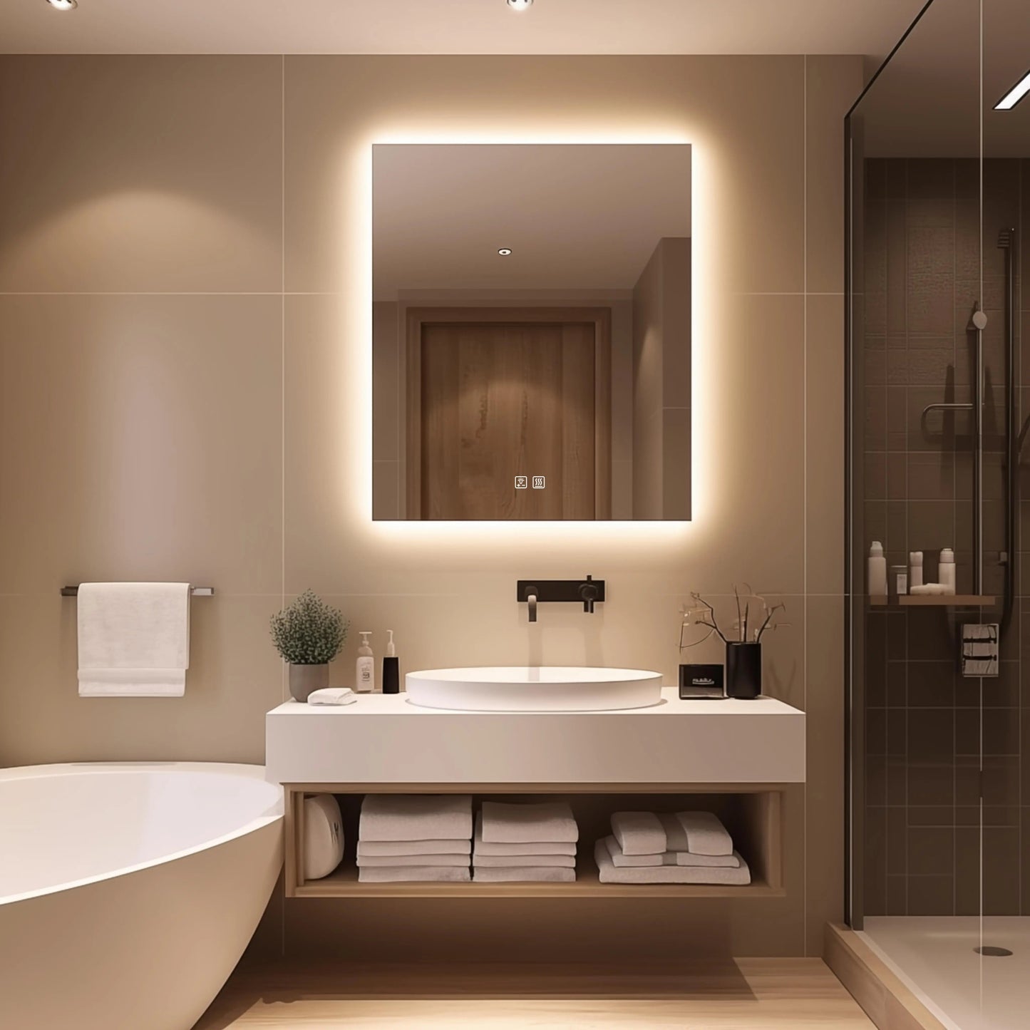 Compact Sleek Backlit LED Bathroom Mirror (20-40 in) - Adjustable Brightness and Color Temperature - Anti-Fog