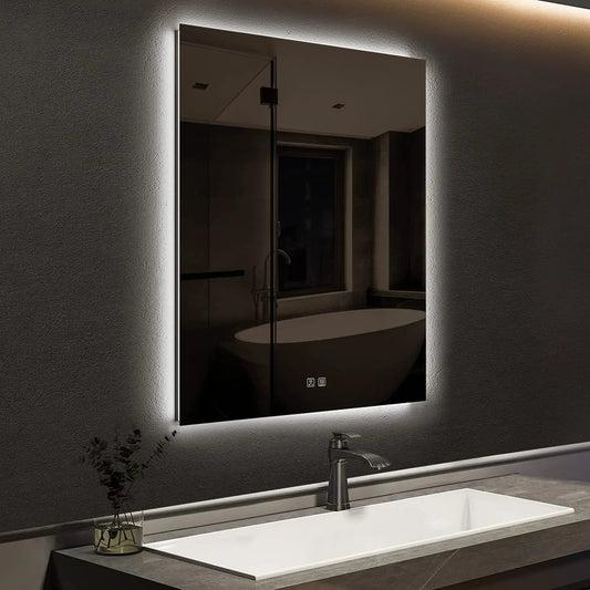 Compact Sleek Backlit LED Bathroom Mirror (20-40 in) - Adjustable Brightness and Color Temperature - Anti-Fog