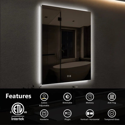 Compact Sleek Backlit LED Bathroom Mirror (20-40 in) - Adjustable Brightness and Color Temperature - Anti-Fog