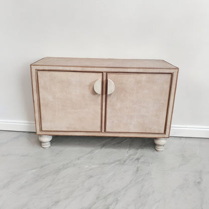 La Gacilly Chest, Beige Velvet Finish, Dual Door Cabinet With Round Knob Accent, 48W