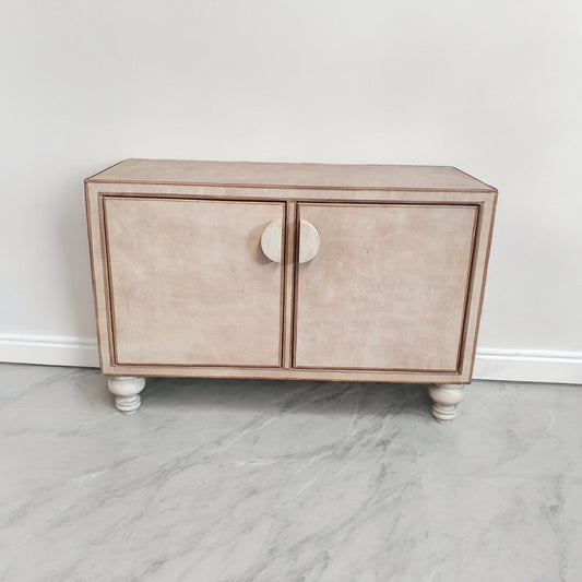 La Gacilly Chest, Beige Velvet Finish, Dual Door Cabinet With Round Knob Accent, 48W