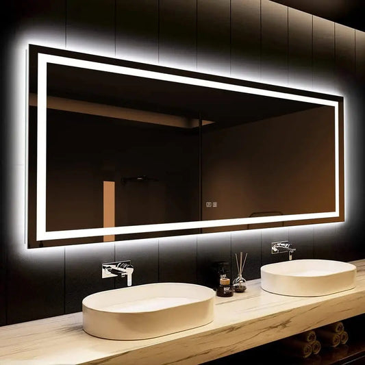 Deluxe Center Glow LED Bathroom Mirror (50+ in) - Adjustable Brightness and Color Temperature - Anti-Fog