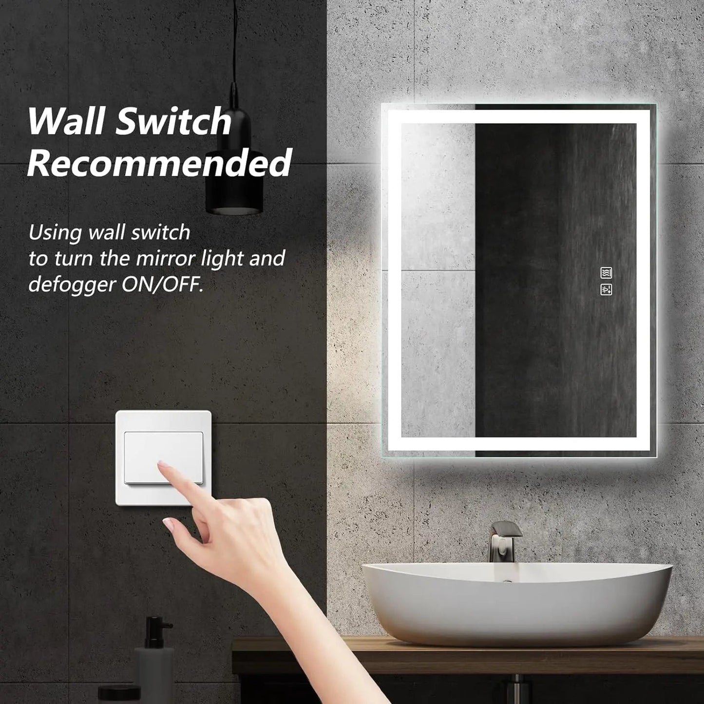 Deluxe Center Glow LED Bathroom Mirror (50+ in) - Adjustable Brightness and Color Temperature - Anti-Fog