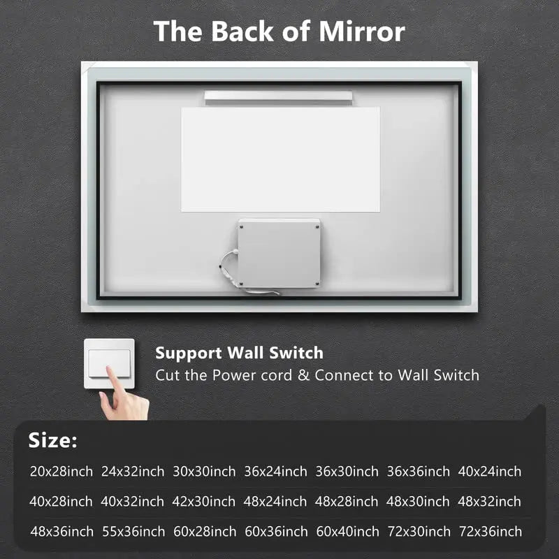 Deluxe Center Glow LED Bathroom Mirror (50+ in) - Adjustable Brightness and Color Temperature - Anti-Fog